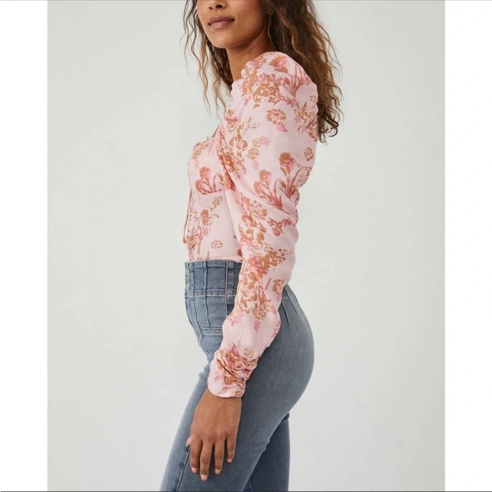 NWT! Free People Hilary Printed Top - Pink Combo - Size Large
